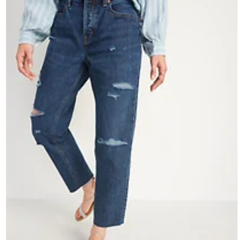 High-Waisted Button-Fly Slouchy Straight Cropped Non-Stretch Jeans for Women